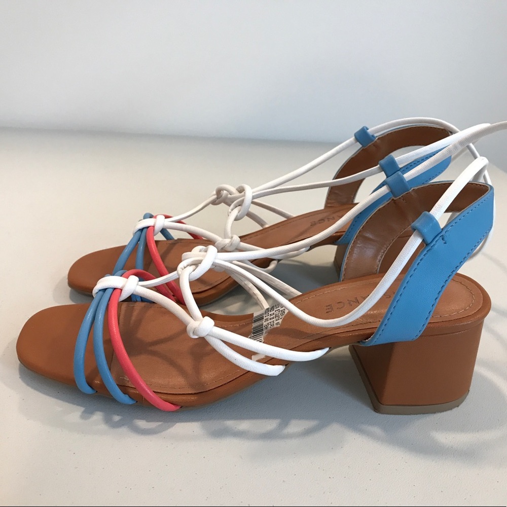 Constance Strappy High Heel Sandals colorful straps and chunk heel size 6